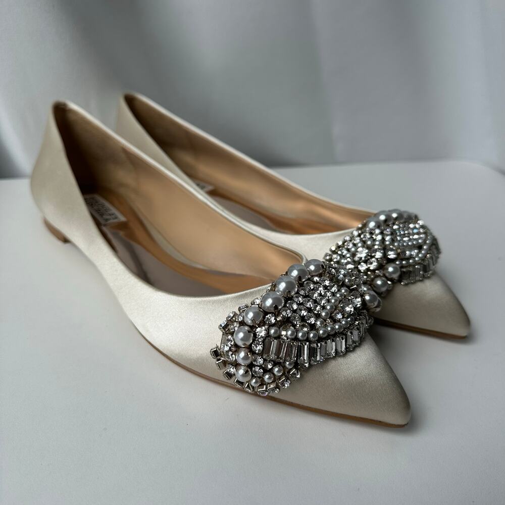 Badgley Mischka (9) Octavia Satin Ivory Embellished Flats - Bridal, Glam, Event - Picture 10 of 13